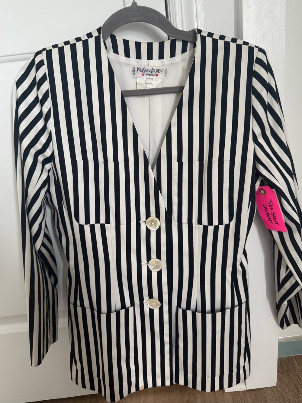Vintage Yves Saint Laurent Striped Blazer in Black & White Pre-owned - Picture 1 of 4